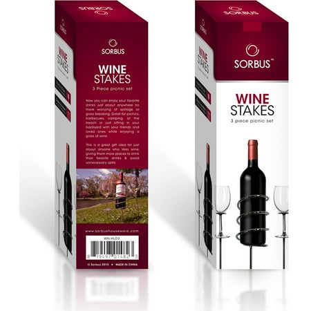 Stone Wine Glasses Sorbus Wine Stakes Set, Wine Sticks Holds Bottle and 2 Glasses Preventing Them from Spilling or Breaking, Great for Outdoor Drinking By Picnic, Camping or Party ()