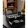 thumbnail image 6 of Professional 12 Slot Watch Box with Versatile Jewelry Drawer, Premium PU Leather Watch Display Organizer for Men and Women, Large Real Glass Top Watch Collection Case with Soft Interior, Black, 6 of 6