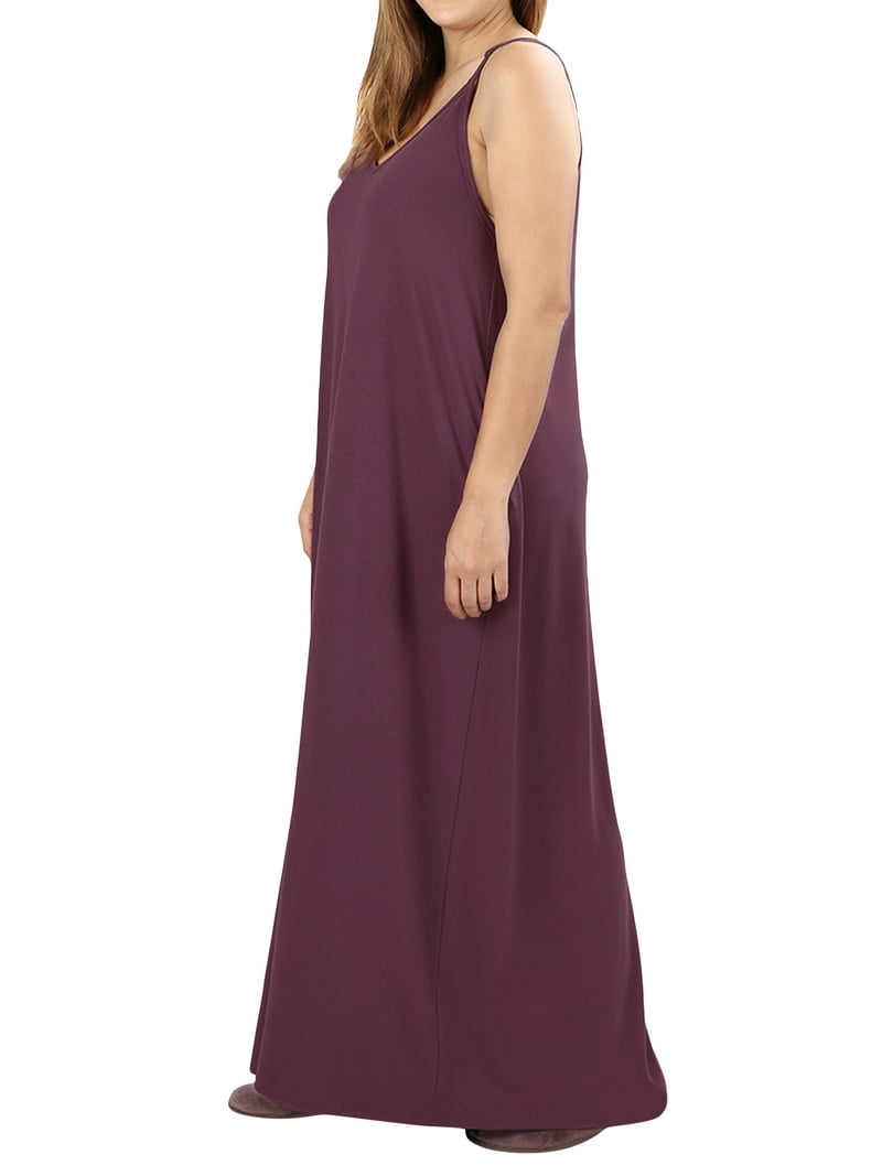 Women V-Neck Draped Jersey Beach Summer Cami Long Maxi Dress with Side  Pockets (Eggplant, 3X) - Walmart.com