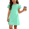 thumbnail image 6 of FAIWAD Girls Ruffle Sleeve Dress Kids Summer Crew Neck Pleated Front Casual Dress Solid Color A Line Sundress, 6 of 8