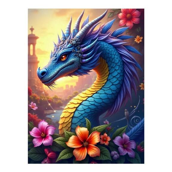 Diamond Art Kits for Adults - Dragon Colorful Flower Print No.271 5D Frameless Dimond Painting Kit for Adults Beginner, Round Diamond Kits for Home Wall Decor, Gift for Women