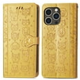thumbnail image 2 of Allytechgroup Flip Wallet Case [Cat & Dog Cute Embossed Pattern] for iPhone 14 Pro Max with Card Slots Cash Holder, Magnetic Clasp Shockproof Kickstand Cover with Hand Strap, Yellow, 2 of 6