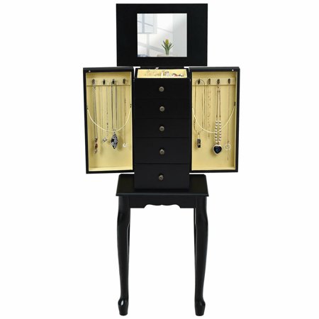 Gymax Mirrored Armoire Jewelry Cabinet Free Standing Organizer