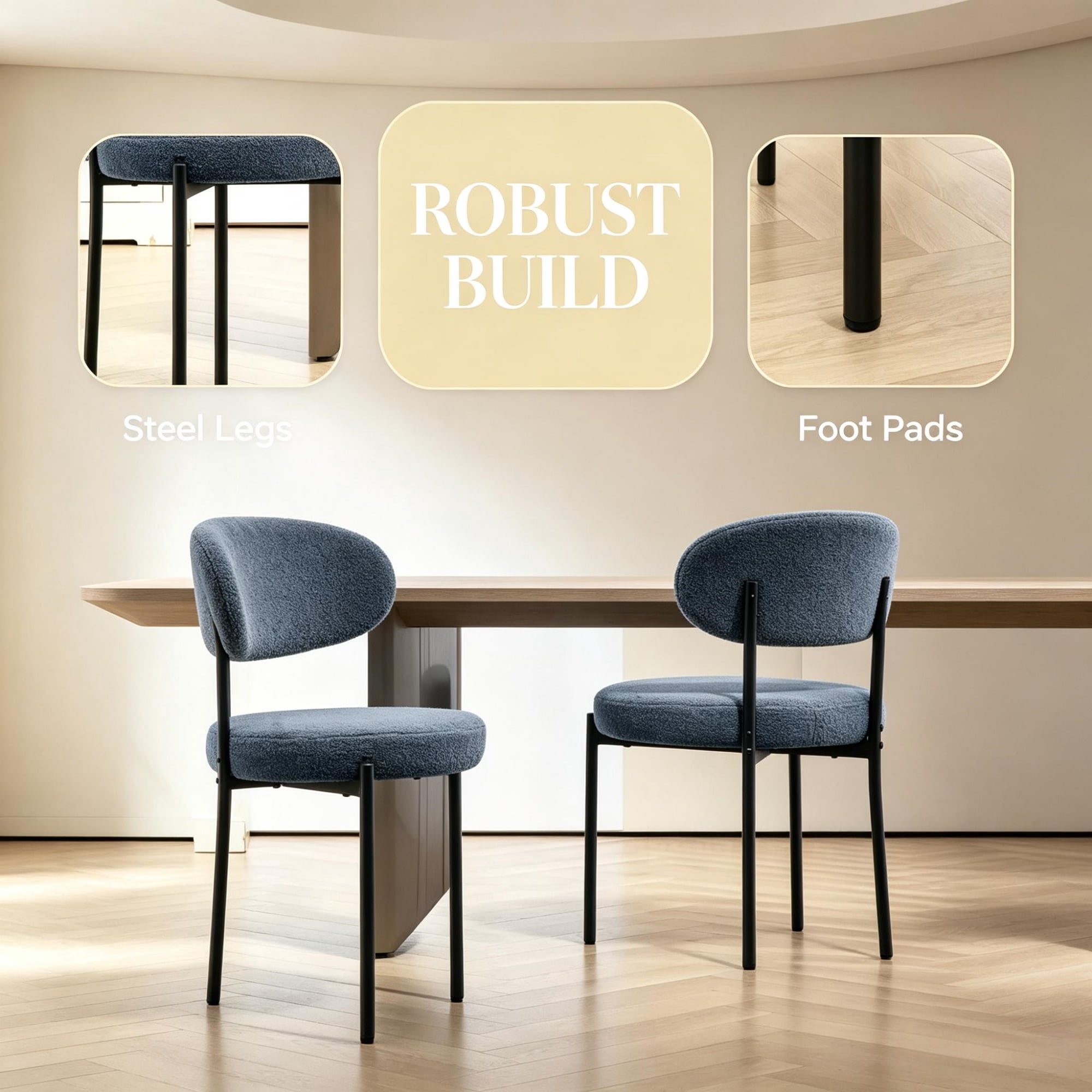 All-in-One 4-Piece Modern Round Upholstered Kitchen Chairs, Curved Backrest, Soft Thick Cushion Dining Set, Gray（Only chairs）