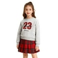 thumbnail image 3 of ZHOGXU Big Kids Girls Christmas Outfits Long Sleeve Round Neck Letter Print Pullover And Plaid Skirt Fashion Comfortable Two Piece Sets For Holiday Grey 5-6 Years, 3 of 9