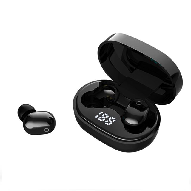 Inteprter Auriculares con control táctil compatibles con Bluetooth Auriculares recargables Reproductor de música Pantalla de alimentación Electrónica Negro