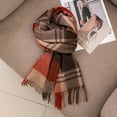 thumbnail image 1 of Zhuge Bufanda de lana para mujer, bufandas a cuadros de invierno, manta para mujer, borlas, cálidas, suaves, grandes, largas, estilo A, cuadrícula de café rojo, 1 of 4