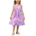 thumbnail image 1 of Ashirexll Robes Filles Sans Manches Col Rond Motif Imprimé Robe en Mélange de Coton Longueur Genou Violet 9 Ans, 1 of 7