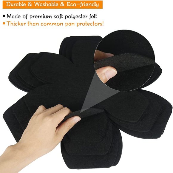 Mbxmh Clearance, 12Pcs Pan Protector Black Set of 12 Pot and Pan Protectors in 3 Different Sizes Larger Thicker Pan Protector Pads Pot Dividers Separators for Stacking and Protecting Your Cookware