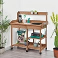 thumbnail image 5 of YKITRD Potting Bench Outdoor Garden Work Bench Station Planting Solid Wood Construction for Horticulture w/Sink Drawer Rack Shelves Brown, 5 of 10