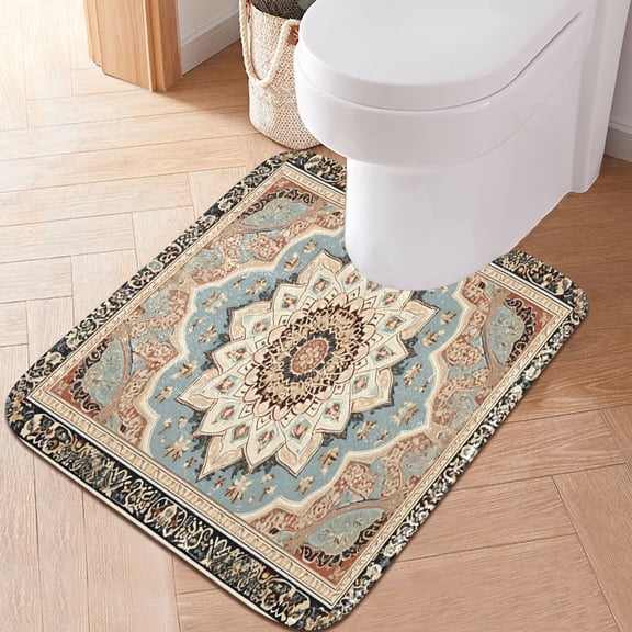 Toilet Rug U-Shaped Bathroom Rugs Non-Slip Soft Plush Machine Washable Contour Bath Mat Fashion Mandala 24x20