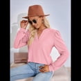 thumbnail image 4 of Blusas para Mujer, Elegantes, Informales, con Cuello en V, Larga, Blusas para Mujer con Mangas Abullonadas Rosa L, 4 of 10