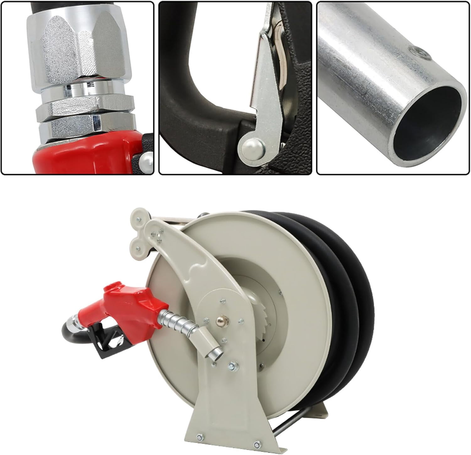 3/4in x 50FT Fuel Dispenser Hose Reel Automatic Fuel Hose Reel Retractable for Aircraft Marine and Vehicle Fuel Tanks