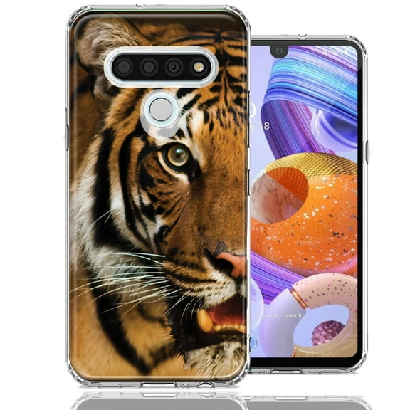 MUNDAZE For LG K51 Tiger Face Design Double Layer Phone Case Cover