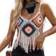 thumbnail image 1 of Mujeres de Verano Tops Casual Gancho de Mano Color Mixto Patchwork Strapless Borded Top para las Mujeres de Verano, Moda Casual Ligero, 1 of 5