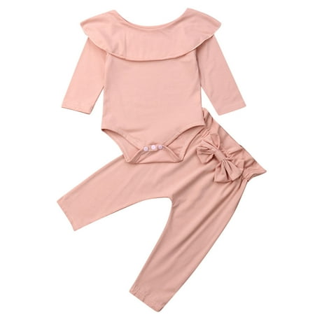 

Fullvigor Baby Girl Sets Long Sleeve Romper Bow Ruffles Pants