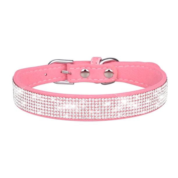Collar de cuero con brillantes incrustaciones de cristales para perros y gatitos
