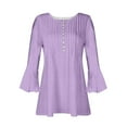 thumbnail image 6 of Womens Pleated Tunic Blouse V Neck 3/4 Sleeve Flowy Flare Fit Dressy Casual Button Down Top, 6 of 6