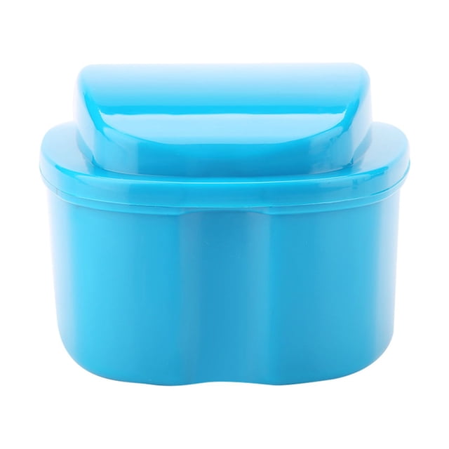 Denture False Teeth Storage Box Case With Filter Screen Dental Appliance Light Blue