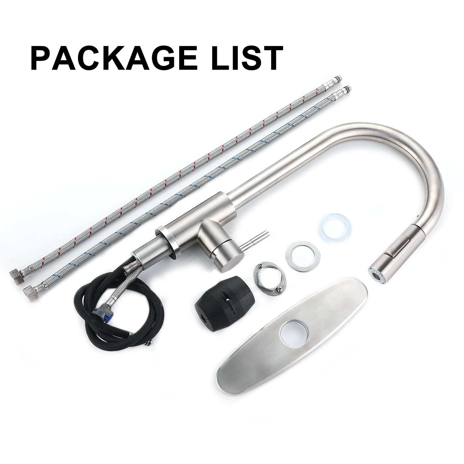 WYRAVIO Kitchen Faucet with Pull Down Sprayer, 304 Stainless Steel Kitchen Sink Faucets with Deck Plate, High Arc Single Handle