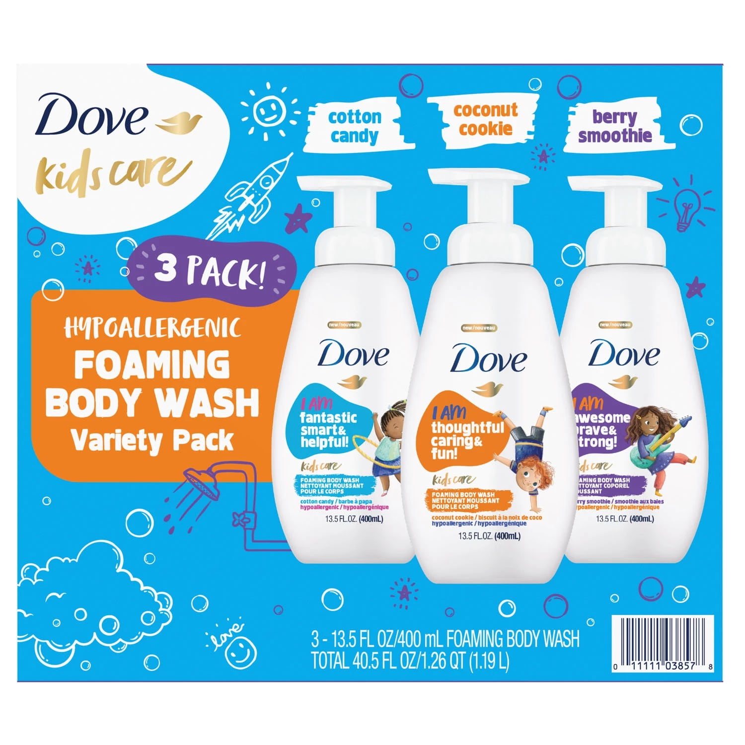 Dove Kids Care Foaming Body Wash, Variety Pack, 13.5 Fluid Ounce (Pack of 3)