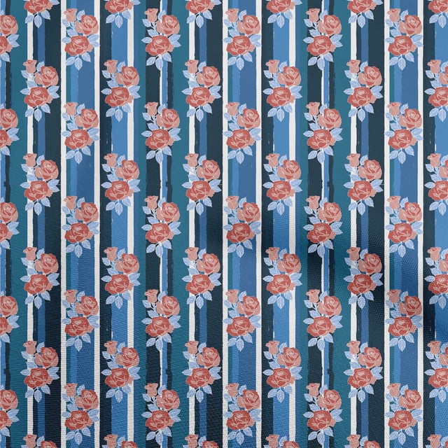 oneOone Rayon Blue Fabric Asian Floral Craft Projects Decor Fabric Printed By The Yard 56 Inch Wide