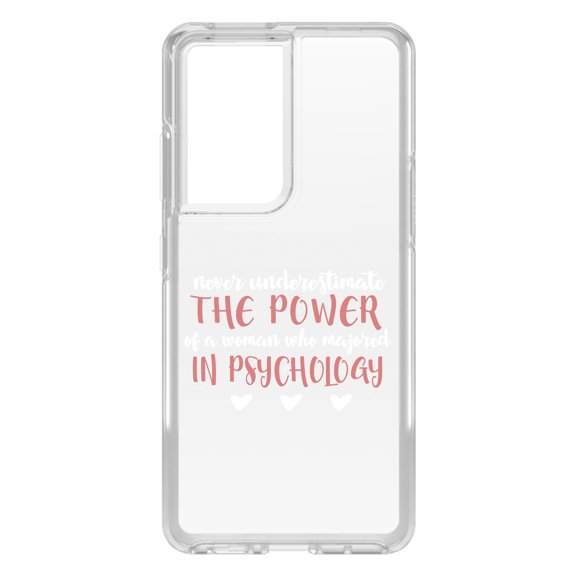 DistinctInk Clear Shockproof Hybrid Case for Galaxy S21 ULTRA 5G (6.8" Screen) - TPU Bumper Acrylic Back Tempered Glass Screen Protector - Never Underestimate Woman in Psychology