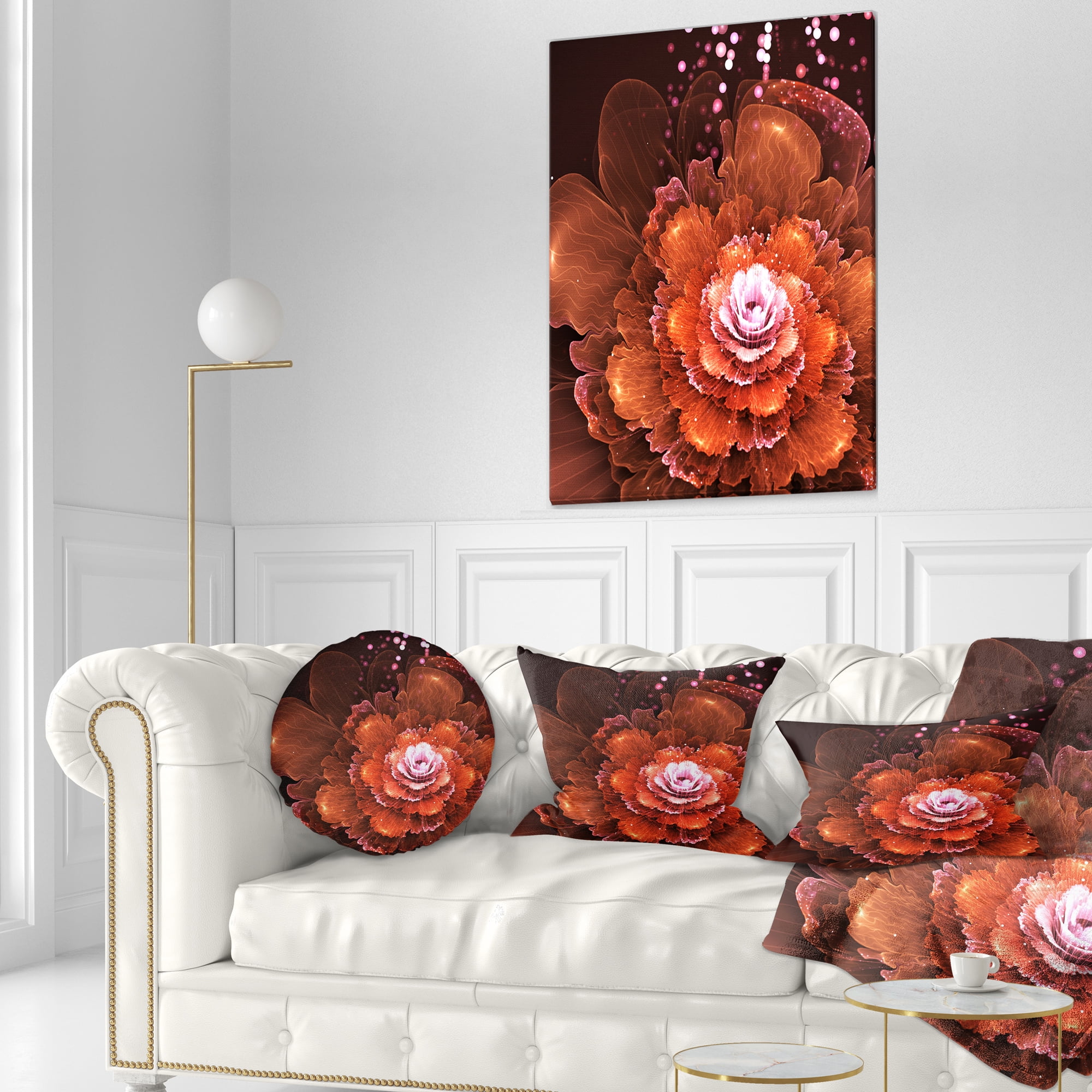 Designart Fractal Orange Flower - Floral Throw Pillow - 12x20