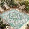 thumbnail image 2 of Outdoor Rug 3x5 ft Turquoise Medieval Flowers Outdoor Large Area Rug Non Slip Rubber Retro Bohemian Pattern Front Door Mat RV Rug Carpet Patio Outdoor Rugs for Backyard Balcony Deck Porch Indoor, 2 of 9