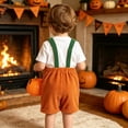 thumbnail image 7 of CAIVO Halloween Pumpkin Patchwork Striped Romper With Pockets For Boys Girls Casual Style Sleeveless Strap One-Pieces For Toddlers And Children Playwear, 7 of 7