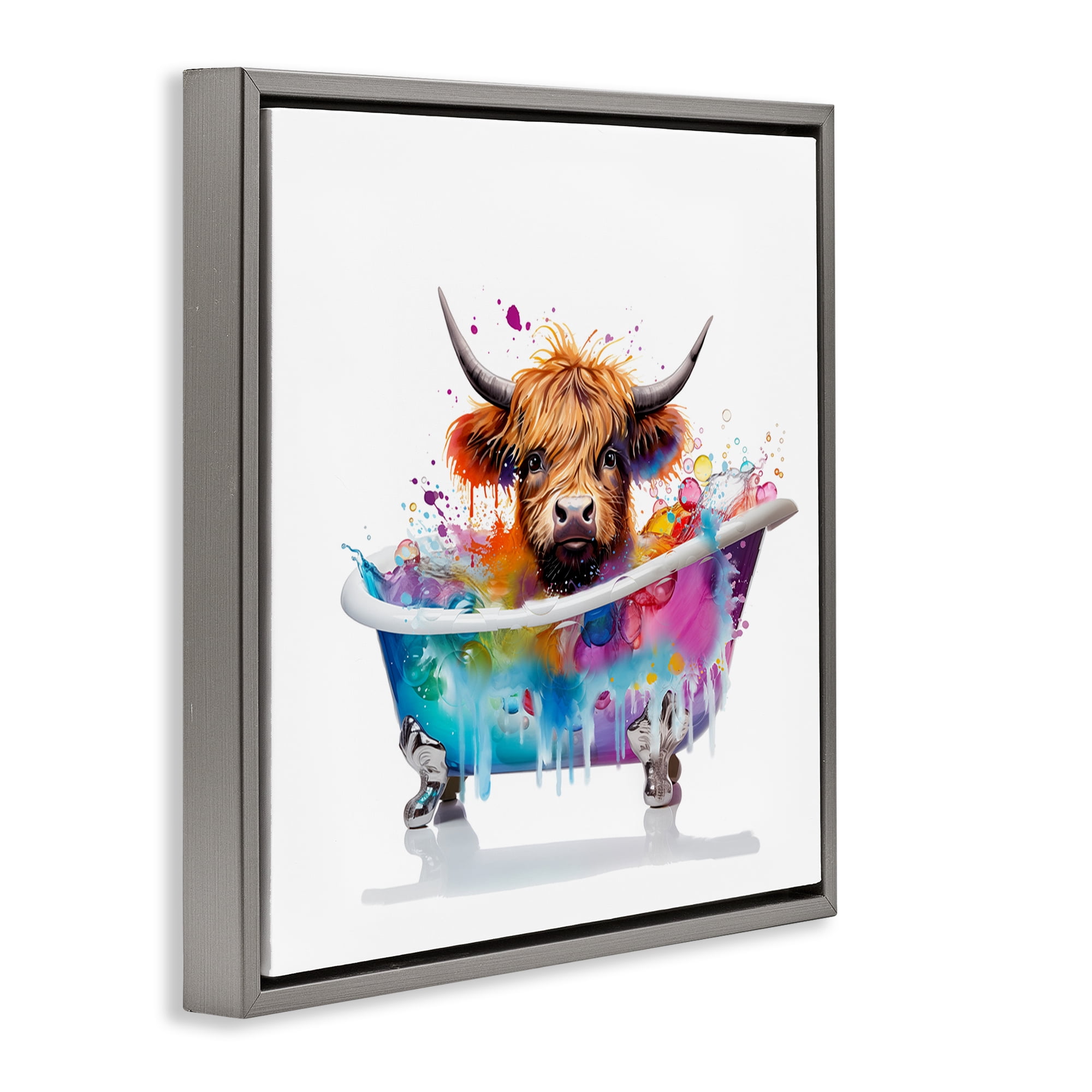 Stupell Industries Vivid Bath Time Cattle Typography Painting Gray Floater Framed Canvas Art Print Wall Art, 25 x 25