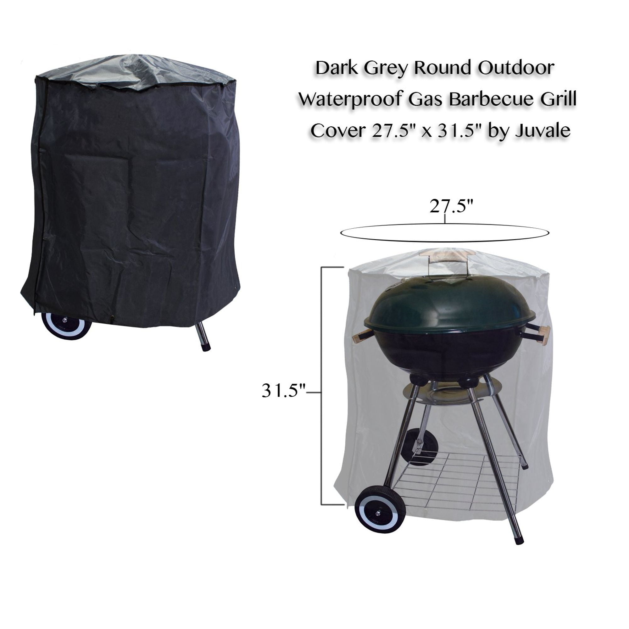 Dark Grey, Round, Gas, Bbq Grill, For Outdoor Patio With Waterproof Cover 27.5 X 31.5 Inches