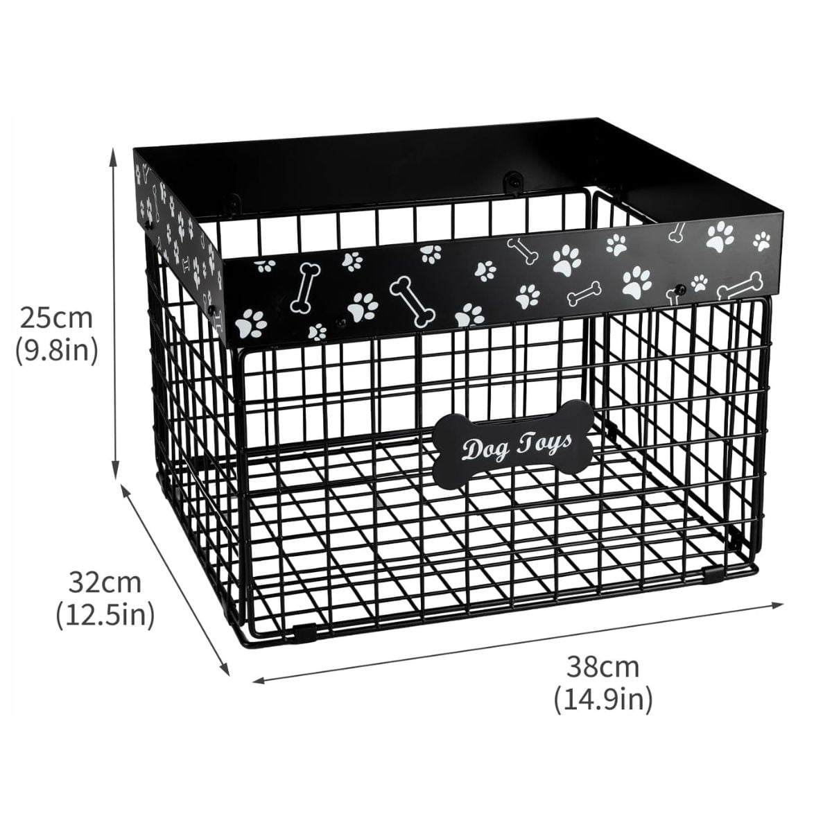 Brabtod Chew-Proof Dog Toy Organizer, Large Metal Wire Folding Storage Basket, Pet Toy Box with Durable Construction - Black