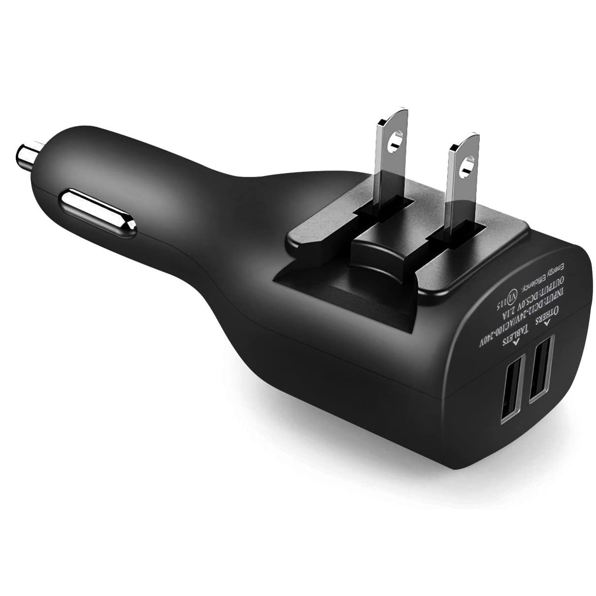 2-in-1 Car Home Charger for Nokia XR20/XR21 - Coiled USB Cable Micro-USB to USB-C Adapter Charger Cord Power Wire Black Folding Prongs for Nokia XR20/XR21
