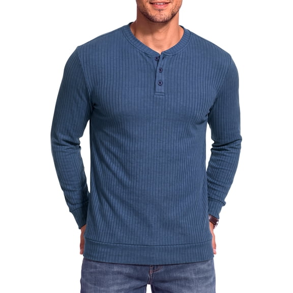 GENTS BLISS Henley Men Shirts Lightweight Long Sleeve Shirts for Men Crew Neck Casual Men T-shirts Striped Knit Shirts