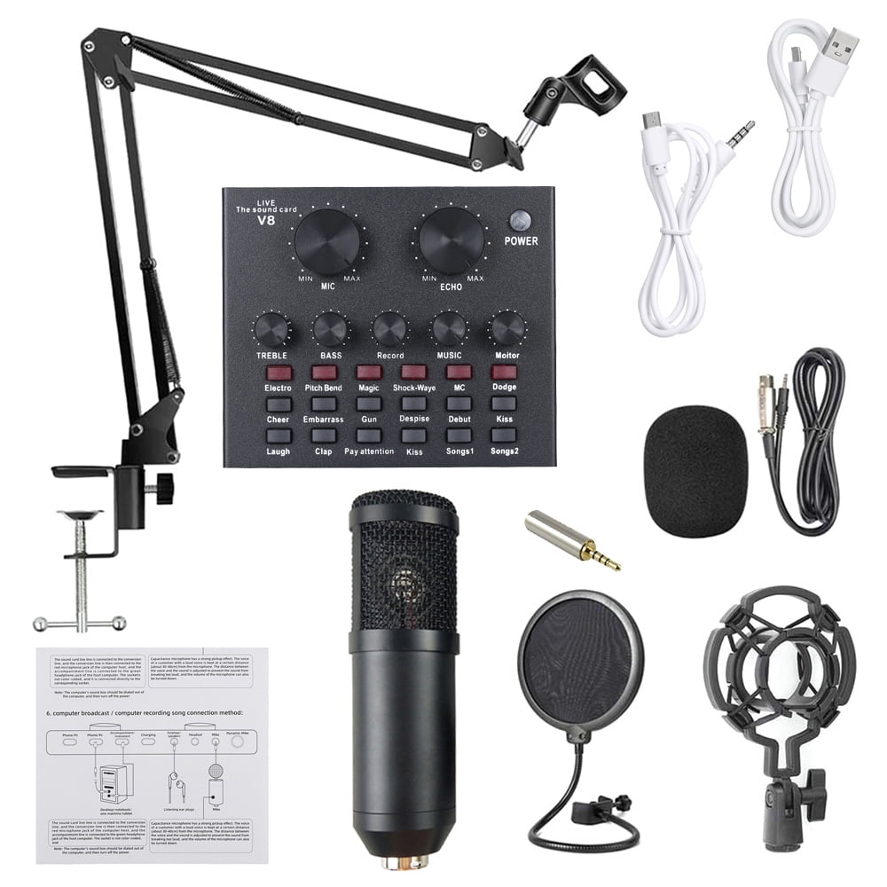 Live Sound Card Microphone Set Voice Changer Multifunctional USB Audio  Interface Intelligent Mic External Sound Card for Live Broadcast