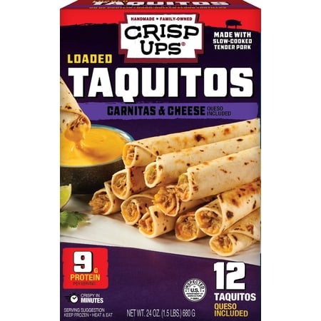 CrispUps™ Pork Carnitas & Cheese Loaded Taquitos with Queso, Frozen, 24oz., 12 Count -Don Lee Farms