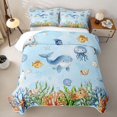 thumbnail image 2 of jejeloiu Watercolor Ocean Life Twin Quilt Set,Whale Print Twin Coverlet Set For Boys,Blue White,2 Pieces, 2 of 7