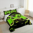 thumbnail image 4 of Feelyou Boys Game Console Full Size Comforter Sets, Lime Modern Gamepad Bedding Comforter Set, Neon Glowing Honeycomb Square Reversible Bedding Sets, Microfiber Bedroom Decor, 3-Piece, 4 of 9