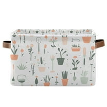 Yayeee Canvas Storage Basket with Handles for Shelves Fabric Bins Closet Organizer, Green Garden Pattern