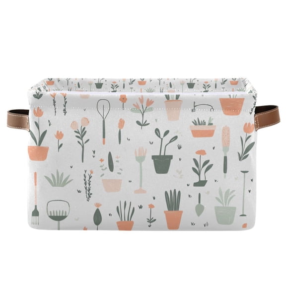 Yayeee Canvas Storage Basket with Handles for Shelves Fabric Bins Closet Organizer, Green Garden Pattern