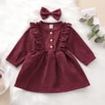 thumbnail image 5 of Douhoow 0-5Y Children Girls Corduroy Dress Spring Vintage Long Sleeve Ruffles Dress, 5 of 7