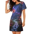 thumbnail image 2 of Fotbe Jungle Path Glowing Mushrooms Bata de Dormir para Mujer con Estampado, Camisón de Algodón de Manga Corta, Ropa de Dormir Casual, 2 of 6