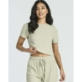 thumbnail image 3 of Real Essentials 2 Pack: Women's Ribbed Knit Cropped Short Sleeve Top with Jogger Sweatpants Lounge Set Sleep, 3 of 6