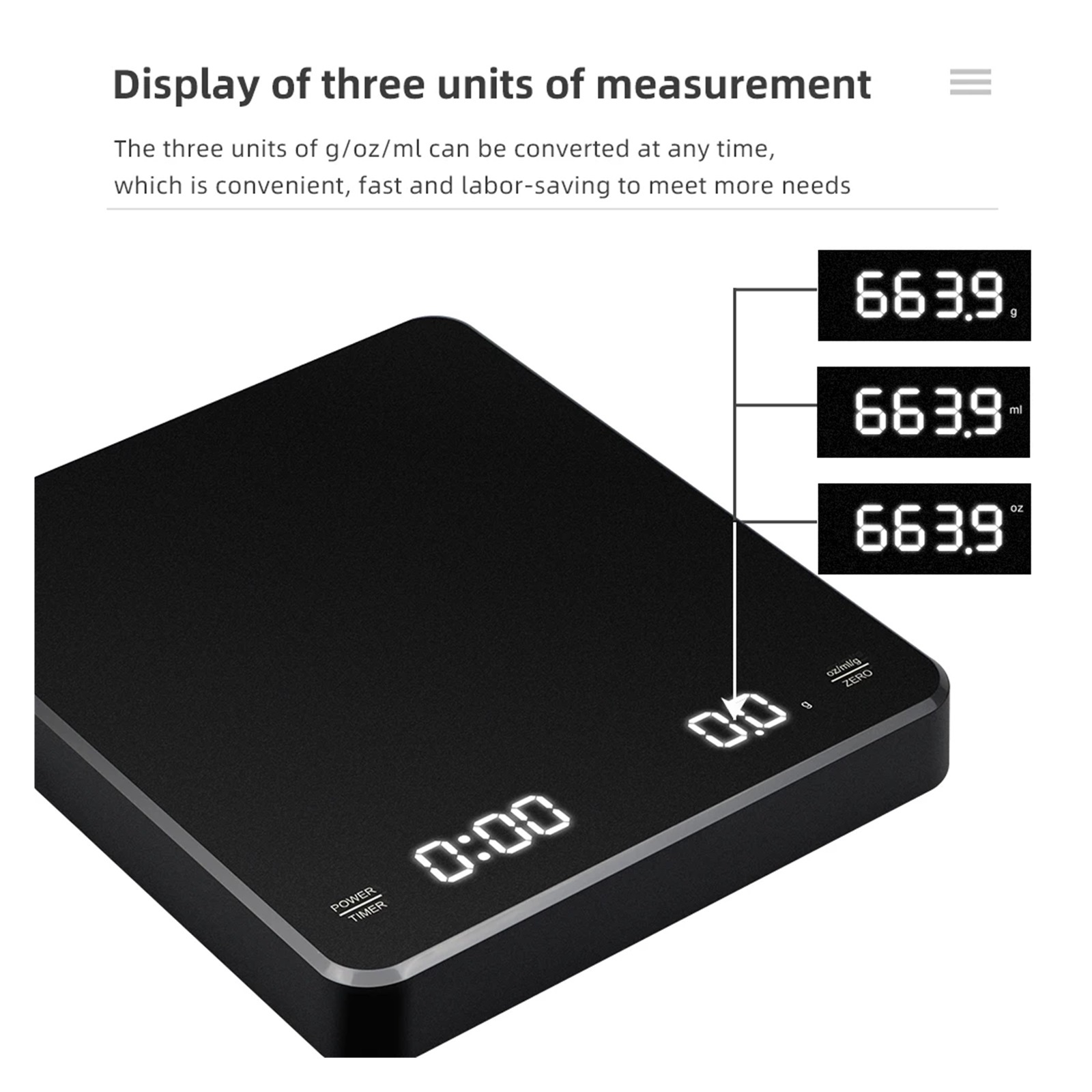 3kg/0.1g Digital Coffee Scale With Timer Recharable Electronic Smart Kitchen Balance Precision Espresso Scales Measuring Tools ,Milligram Accuracy