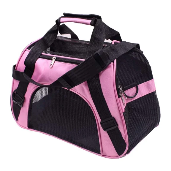 Pet Travel Carrier Portable Bag for Cats, Dogs, Kittens or Puppies, Collapsible, Durable, Airline Approved, Travel Friendly, Large Size, 21"L x 10"W x16"H, Pink