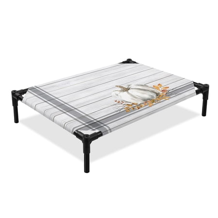 Gray Pumpkin Elevated Dog Bed Thanksgiving Fall Cooling Breathable Outdoor Raised Dog Cot Bed with Metal Frame Non-Slip Feet for Medium Dog 24x20in