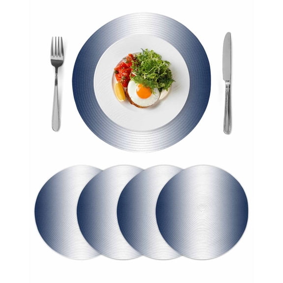 Navy Blue Ombre Round 13 Inch Placemats Set of 4, Blue White Gradient Modern Abstract Art HeatResistant Non Slip Place Mats for Dining Table, Wipeable Braided Kitchen Table Mats for Housewarming