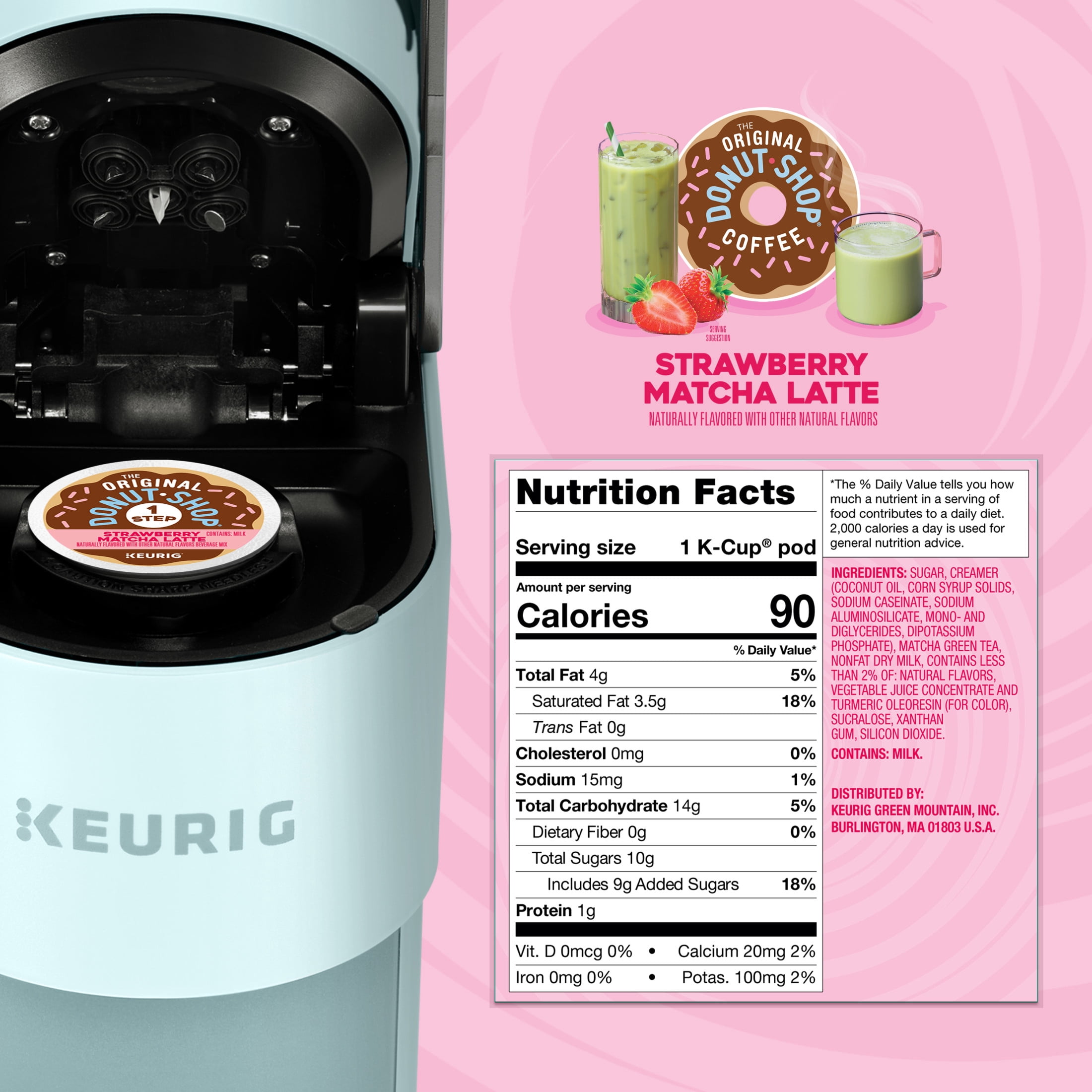 The Original Donut Shop, One Step Strawberry Matcha Latte Flavor K-Cup Pods, 10 Count