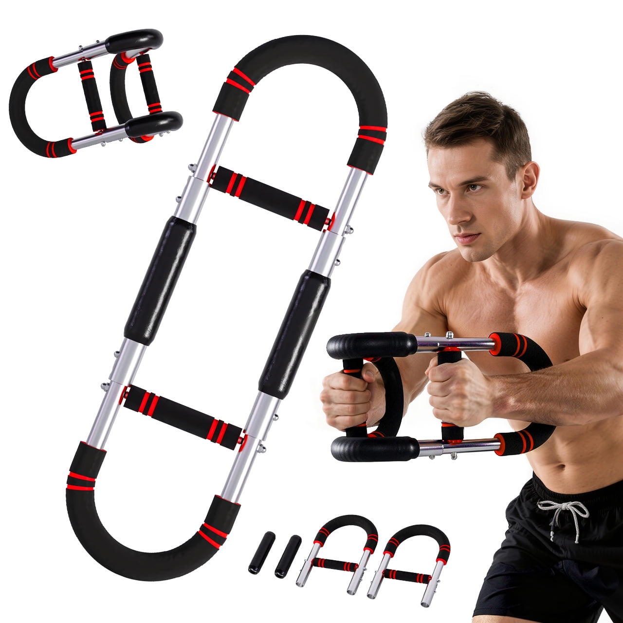 Adjustable Arm Chest Trainer for Men & Women – Max Adjustable Resistance 66lbs, Portable Home Gym Workout Equipment for Arm, Grip Strength & Forearm Training，White+Red